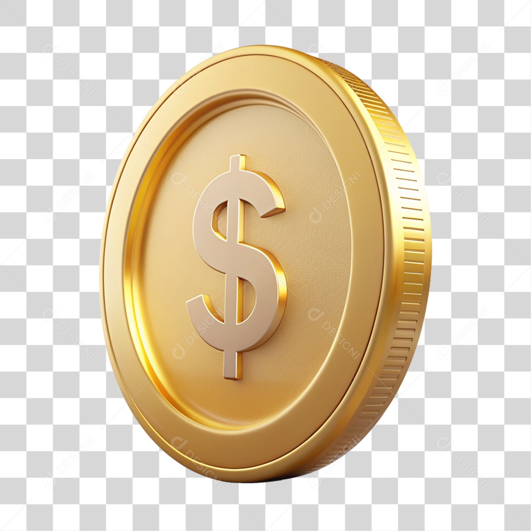 Moeda Dourada com Cifrão PNG Transparente