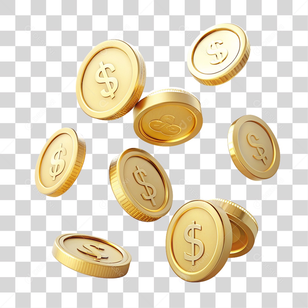 Moedas Douradas com Cifrão PNG Transparente