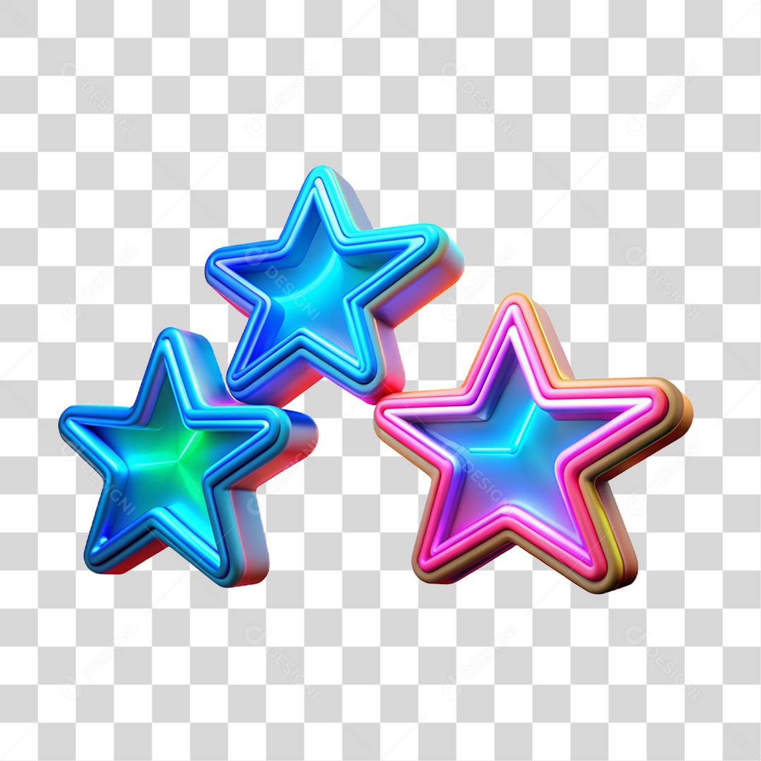 Elemento 3D Estrelas de Neon PNG Transparente