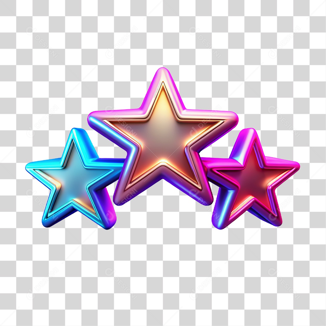 Elemento 3D Estrelas de Neon PNG Transparente