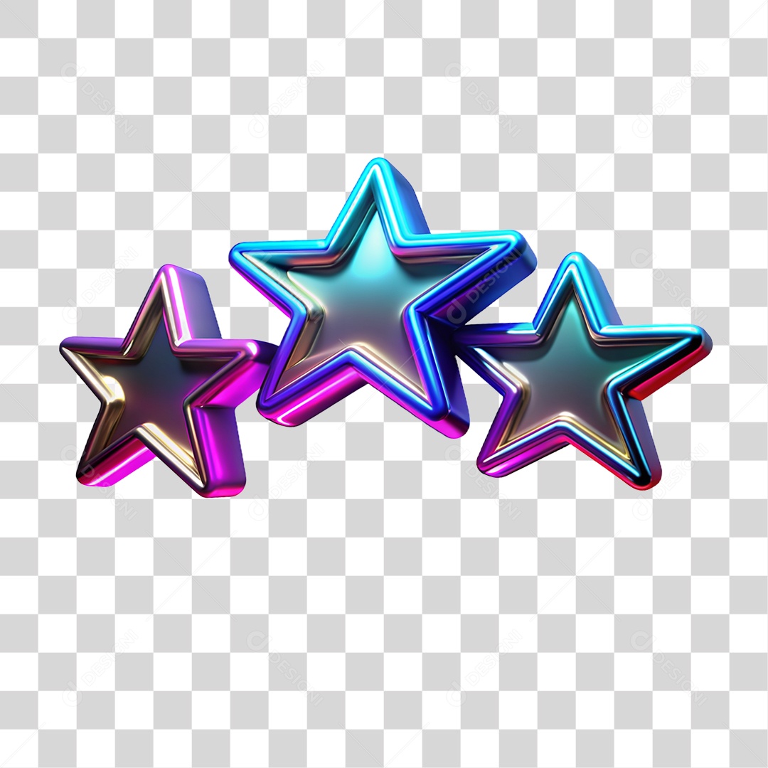 Elemento 3D Estrelas de Neon PNG Transparente