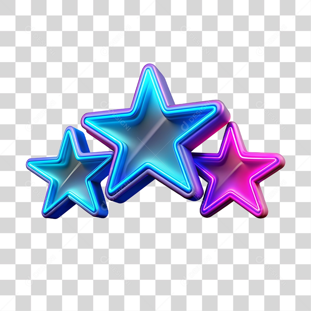 Elemento 3D Estrelas de Neon PNG Transparente