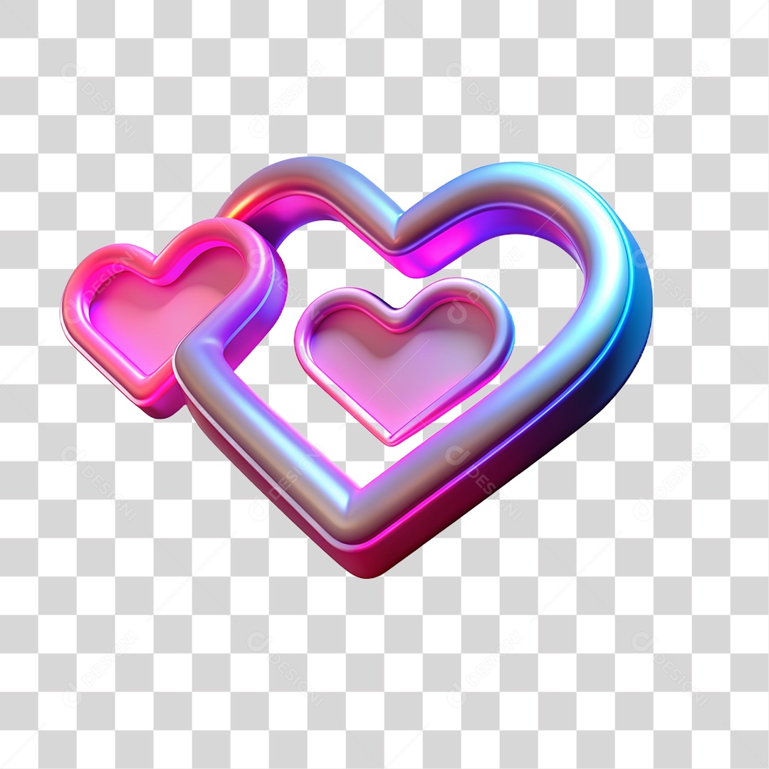Elemento 3D Coração de Neon PNG Transparente