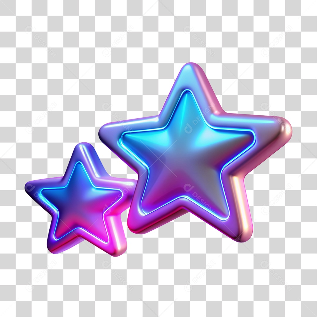 Elemento 3D Estrelas de Neon PNG Transparente