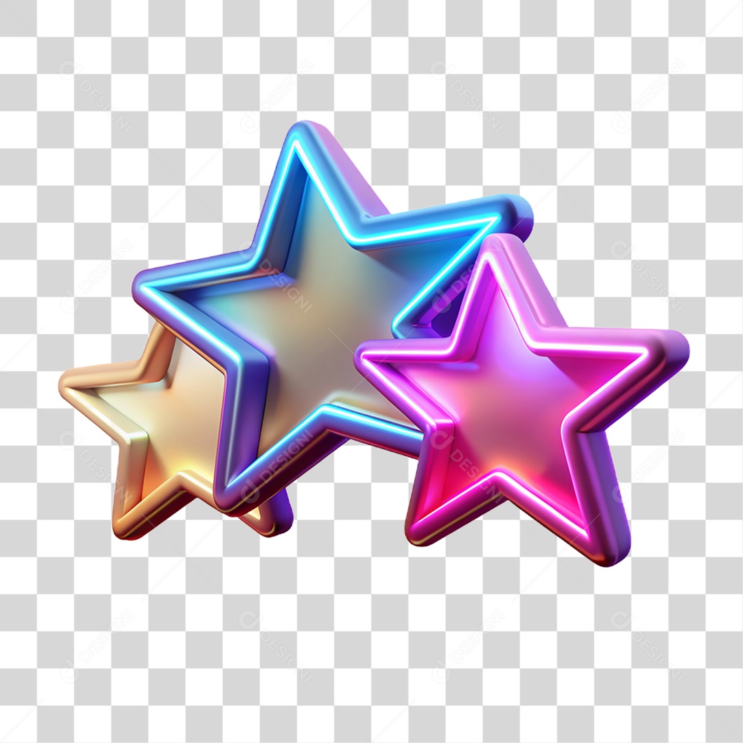 Elemento 3D Estrelas de Neon PNG Transparente