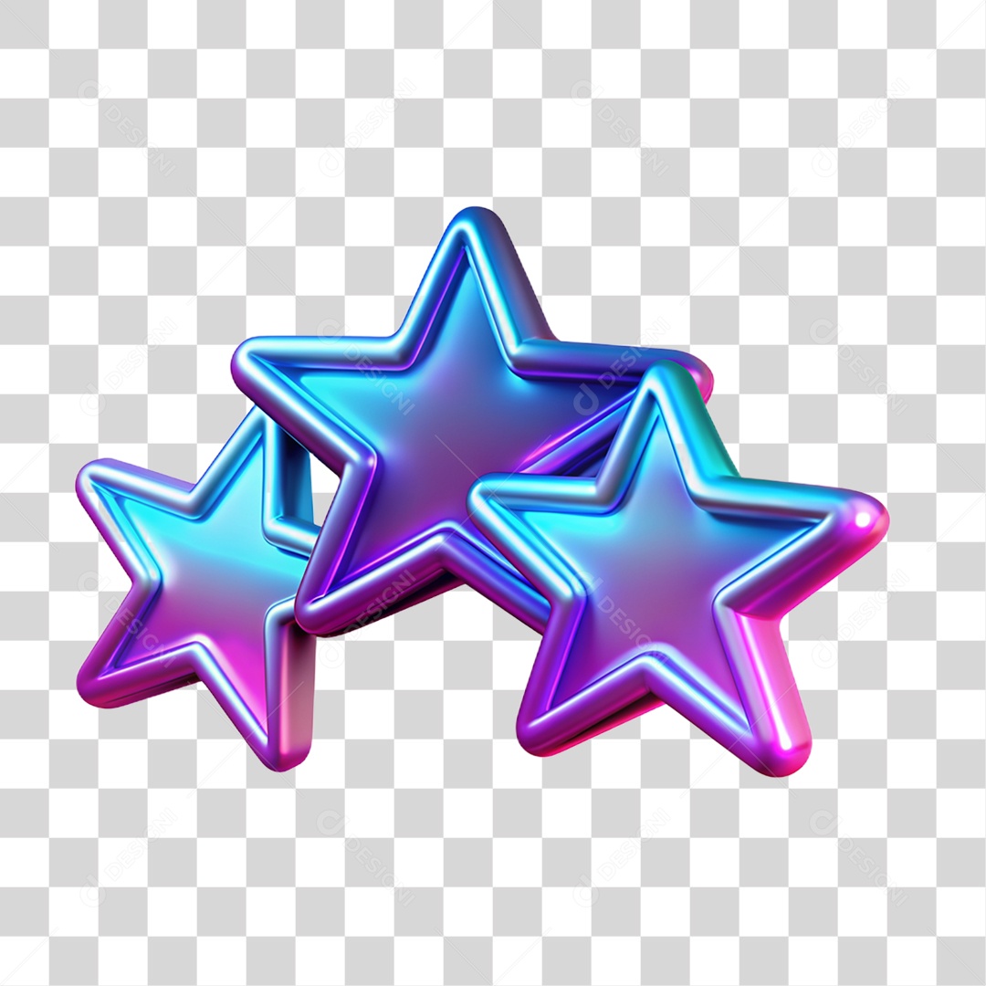 Elemento 3D Estrelas de Neon PNG Transparente