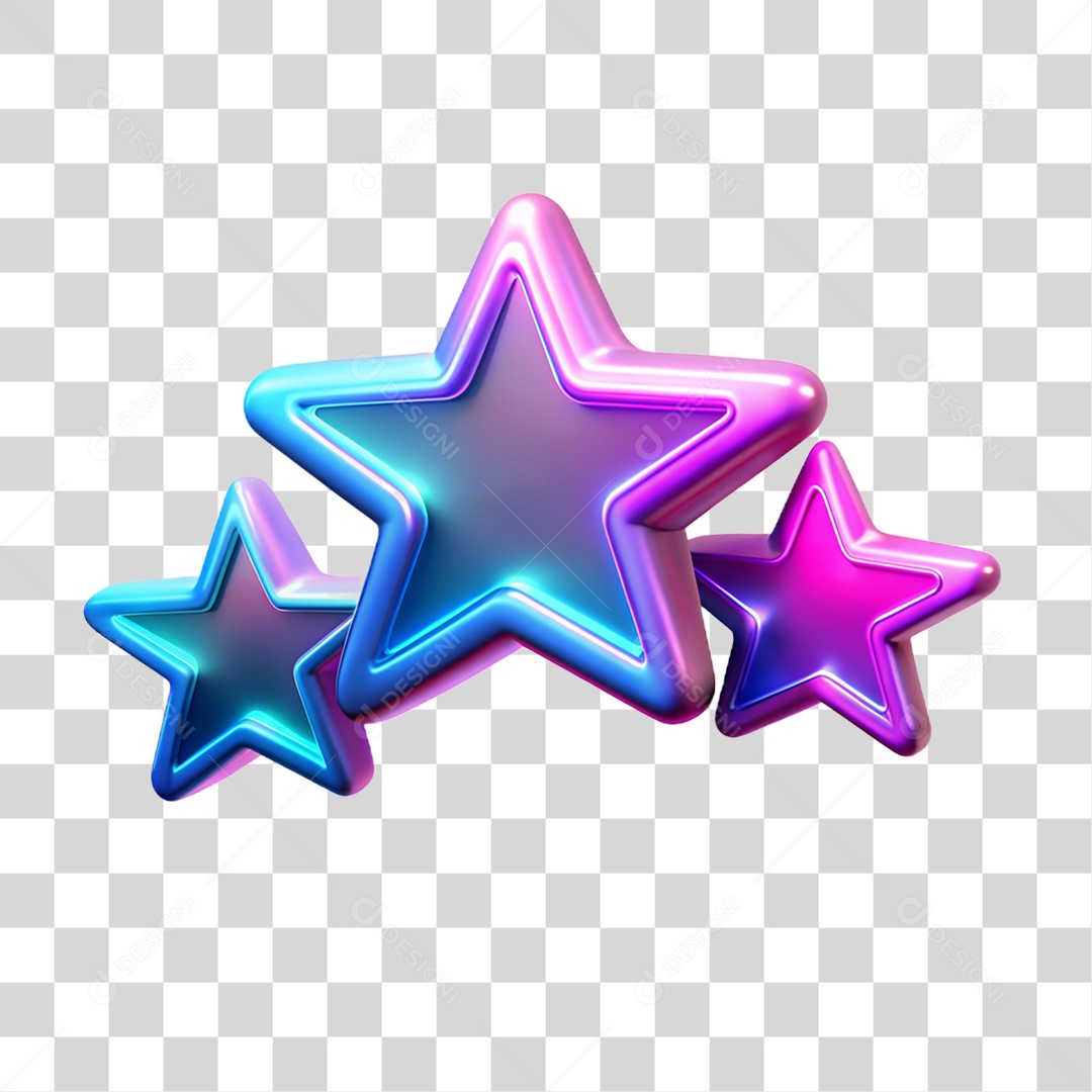 Elemento 3D Estrelas de Neon PNG Transparente