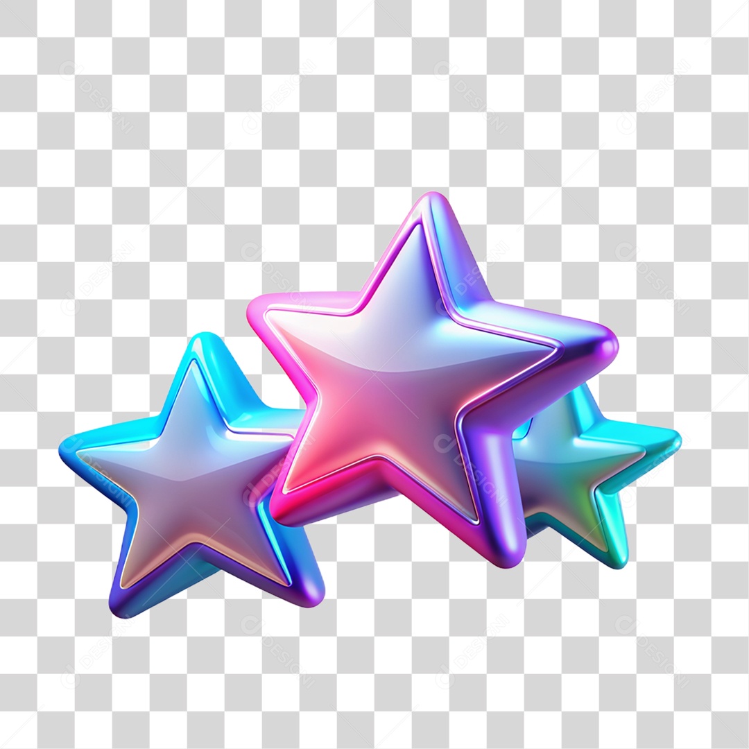 Elemento 3D Estrelas de Neon PNG Transparente