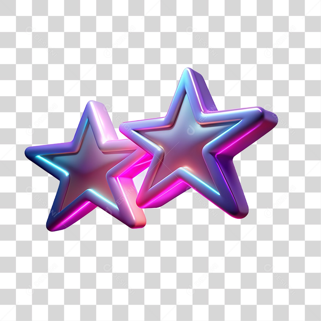 Elemento 3D Estrelas de Neon PNG Transparente