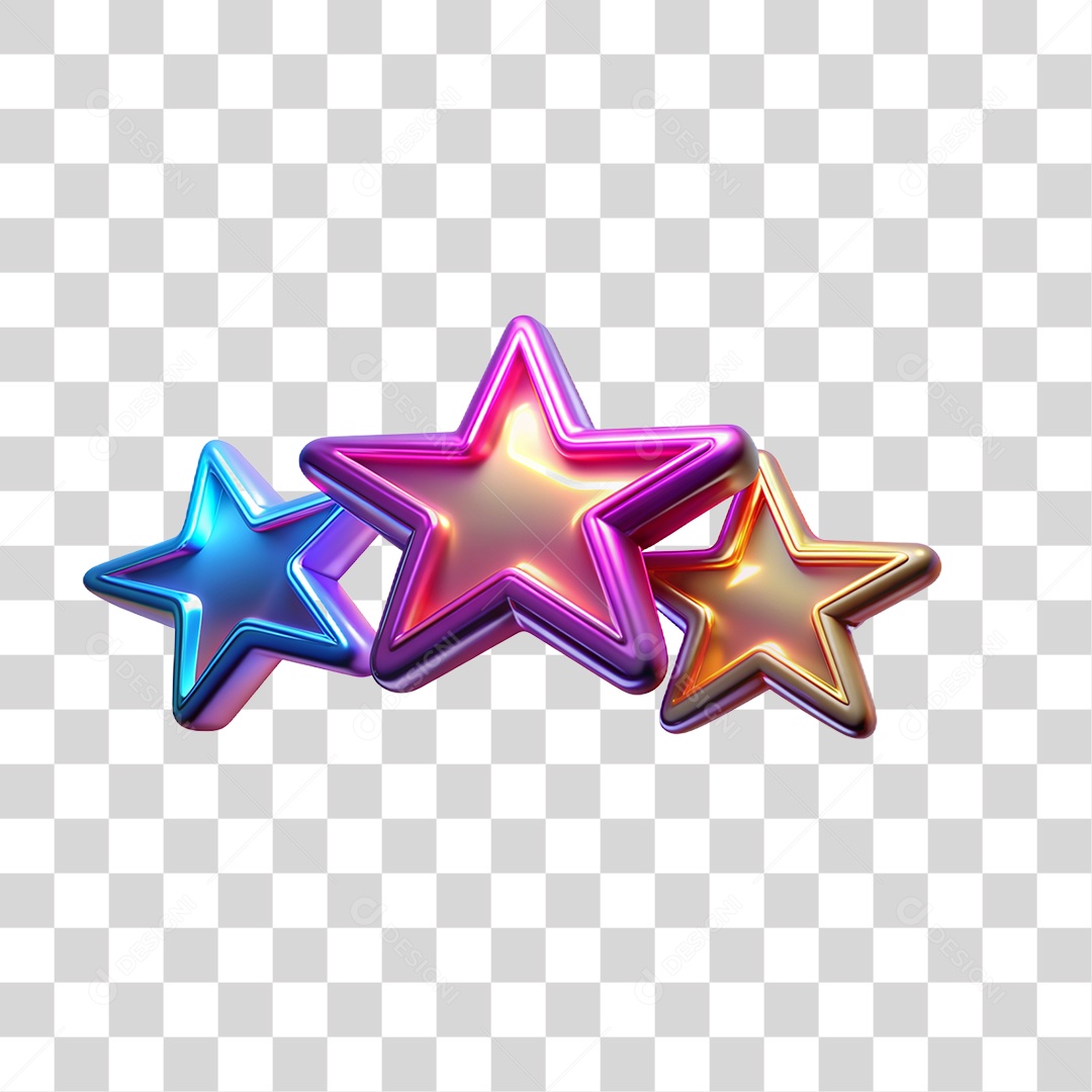 Elemento 3D Estrelas de Neon PNG Transparente