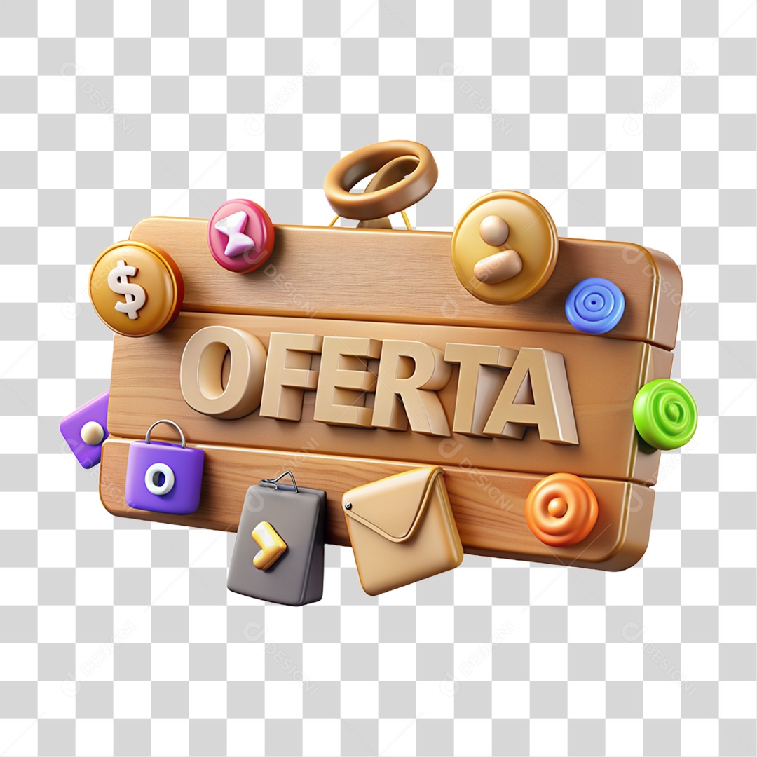 Selo 3D Placa de Madeira Oferta PNG Transparente