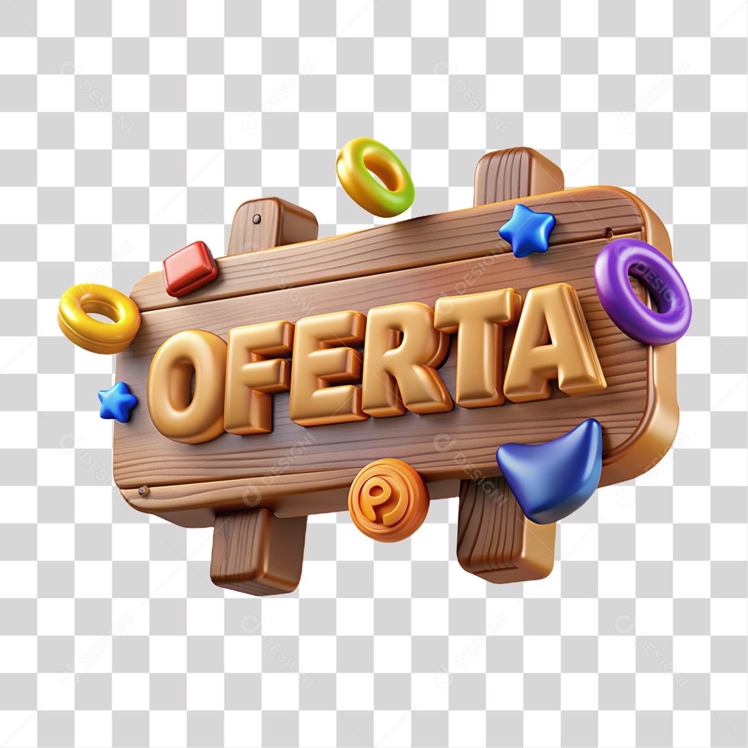 Selo 3D Placa de Madeira Oferta PNG Transparente