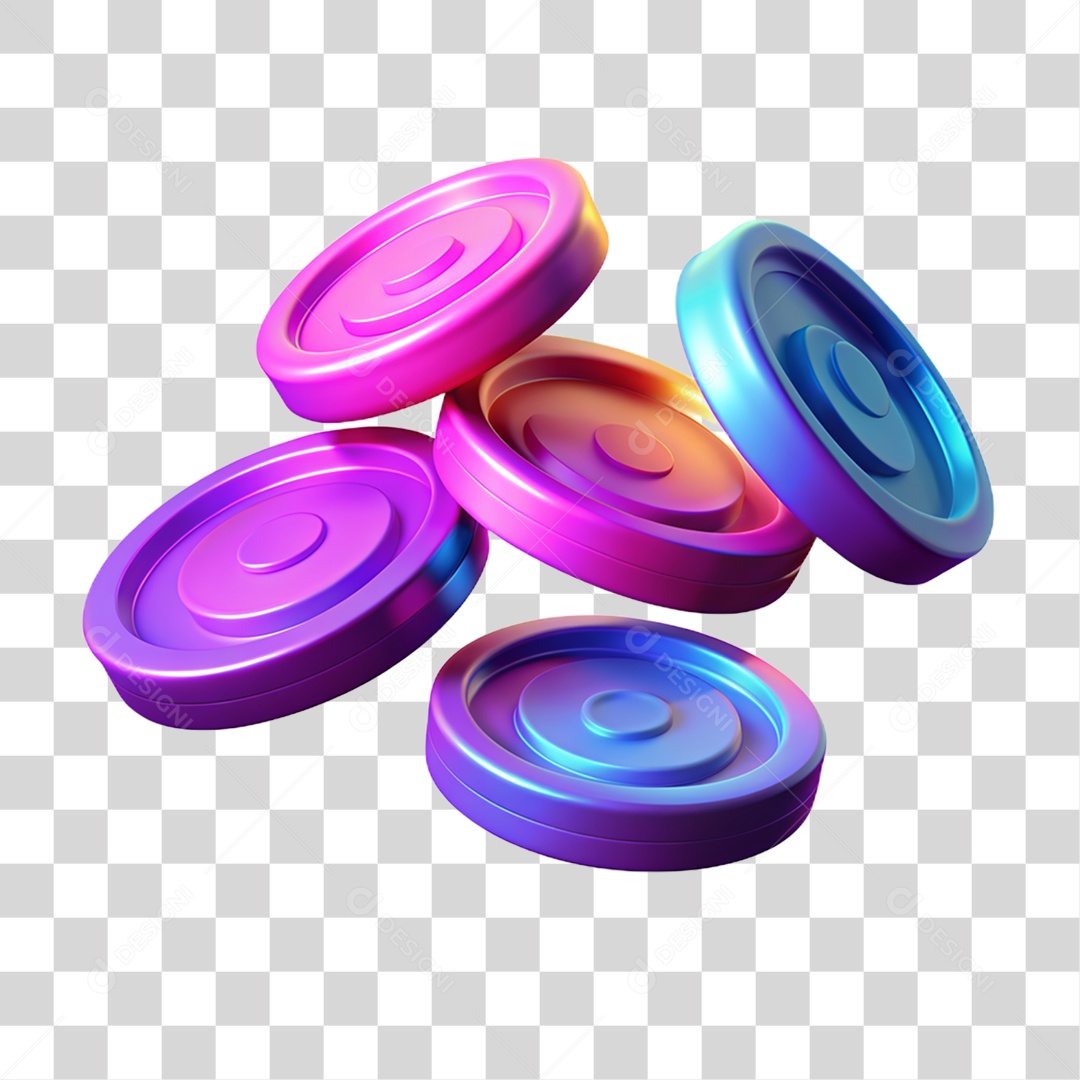 Elemento 3D Moedas de Neon PNG Transparente