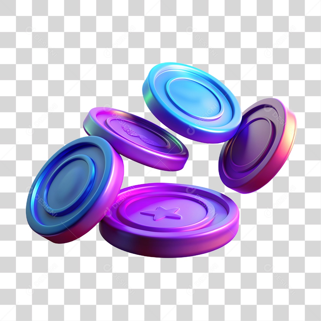 Elemento 3D Moedas de Neon PNG Transparente