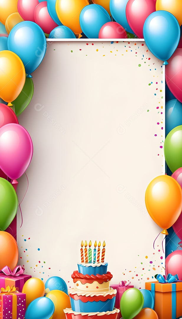 Quadro de cartão de convite de festa de aniversário fundo vertical para texto