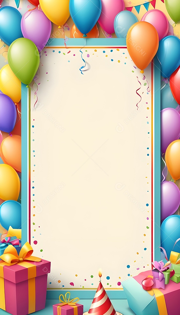 Quadro de cartão de convite de festa de aniversário fundo vertical para texto