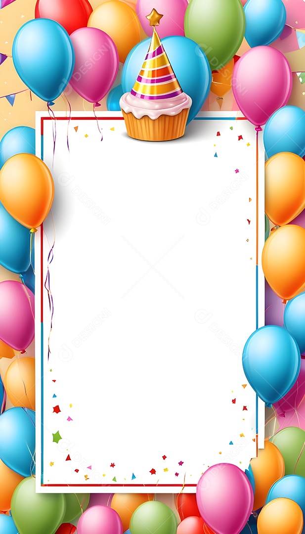 Quadro de cartão de convite de festa de aniversário fundo vertical para texto