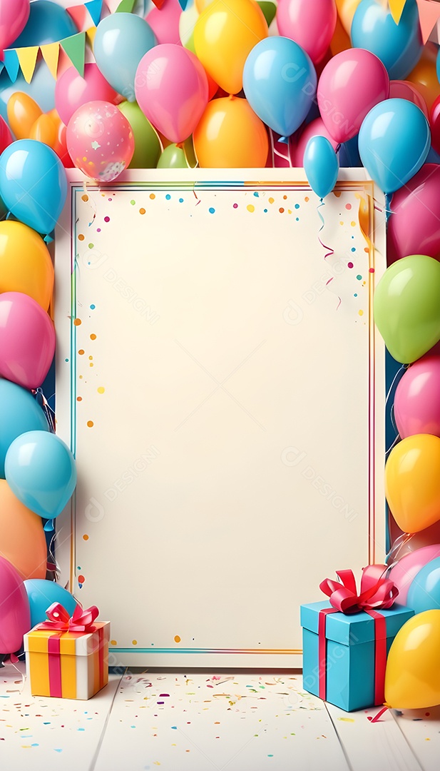 Quadro de cartão de convite de festa de aniversário fundo vertical para texto