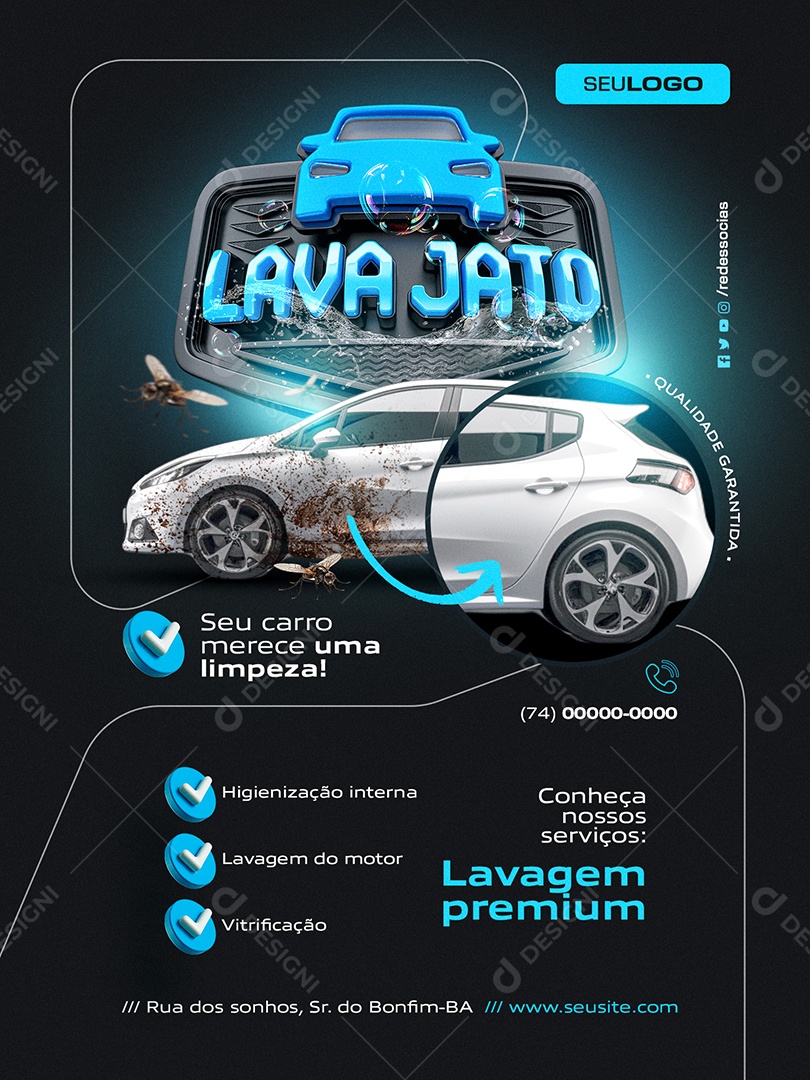 Lava Jato Encarte Seu Carro Merece uma Limpeza Qualidade Garantida Social Media PSD Editável