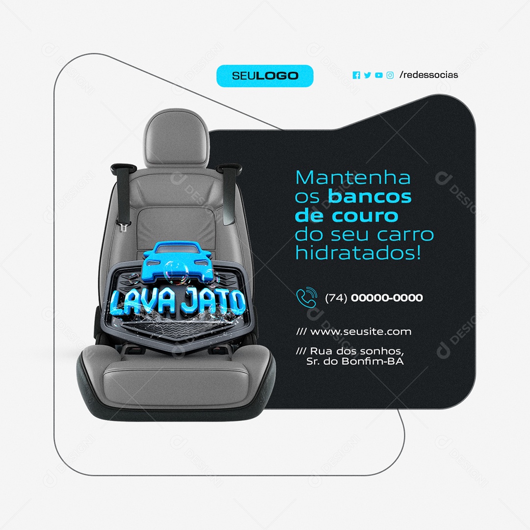Lava Jato Mantenha os Bancos de Couro do Seu Carro Hidratados Social Media PSD Editável
