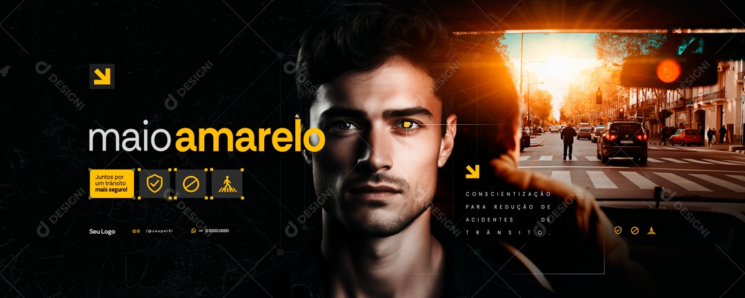 Banner Maio Amarelo Juntos por um Trânsito mais Seguro Social Media PSD Editável