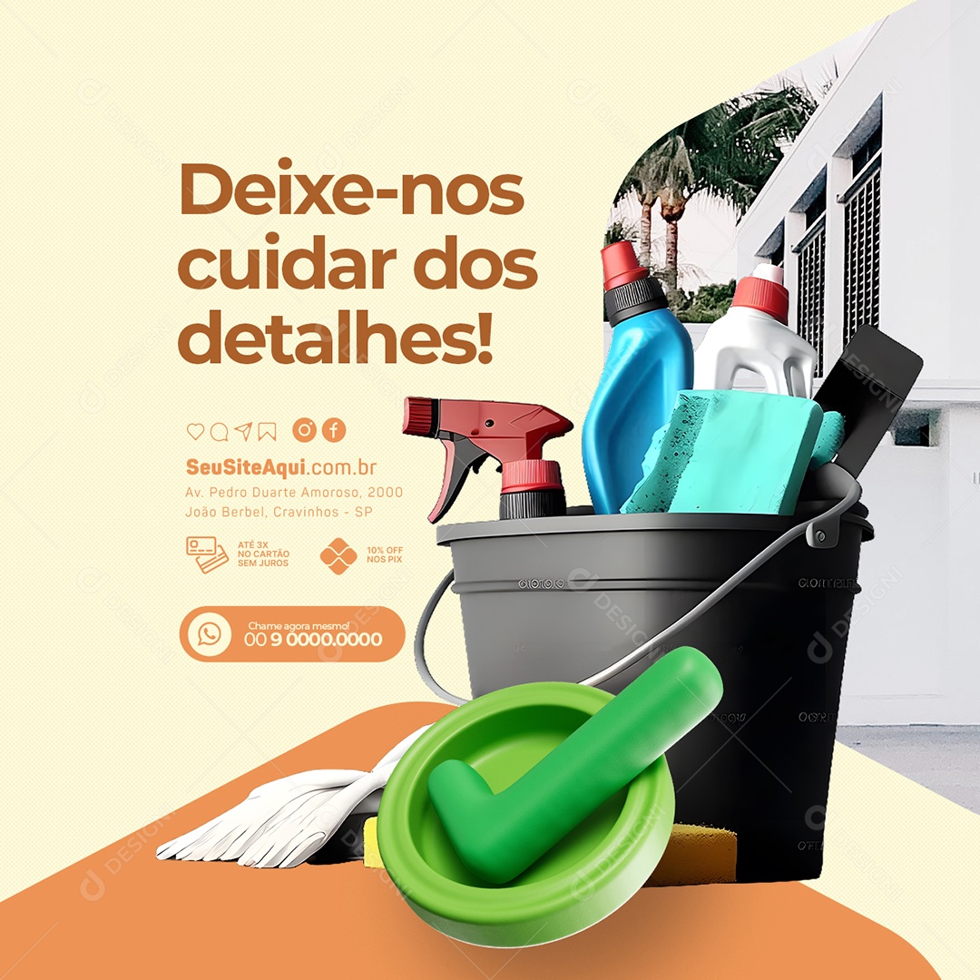 Serviços Gerais Deixe nos Cuidar dos Detalhes Social Media PSD Editável