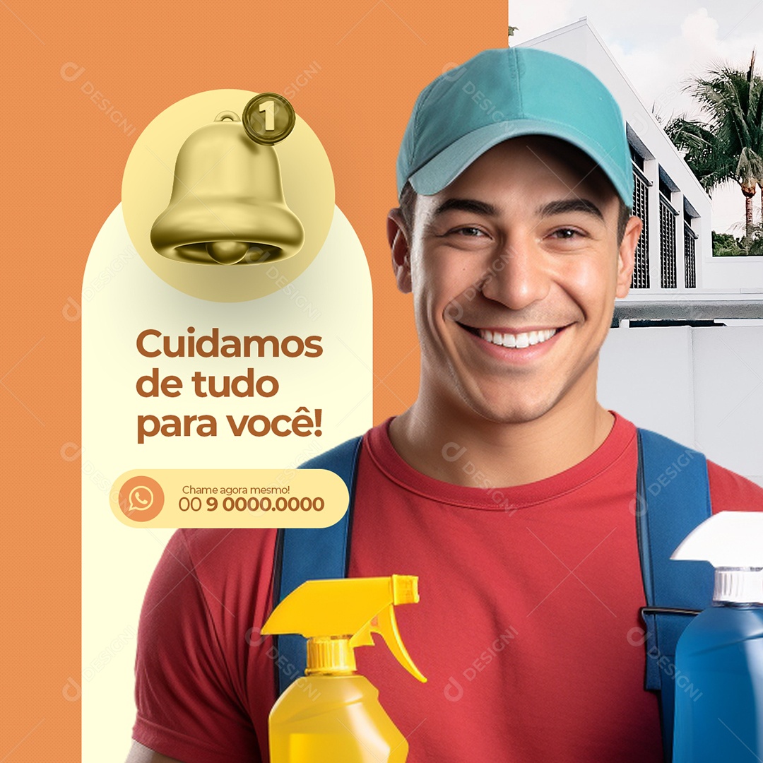 Serviços Gerais Cuidamos de Tudo para Você Social Media PSD Editável