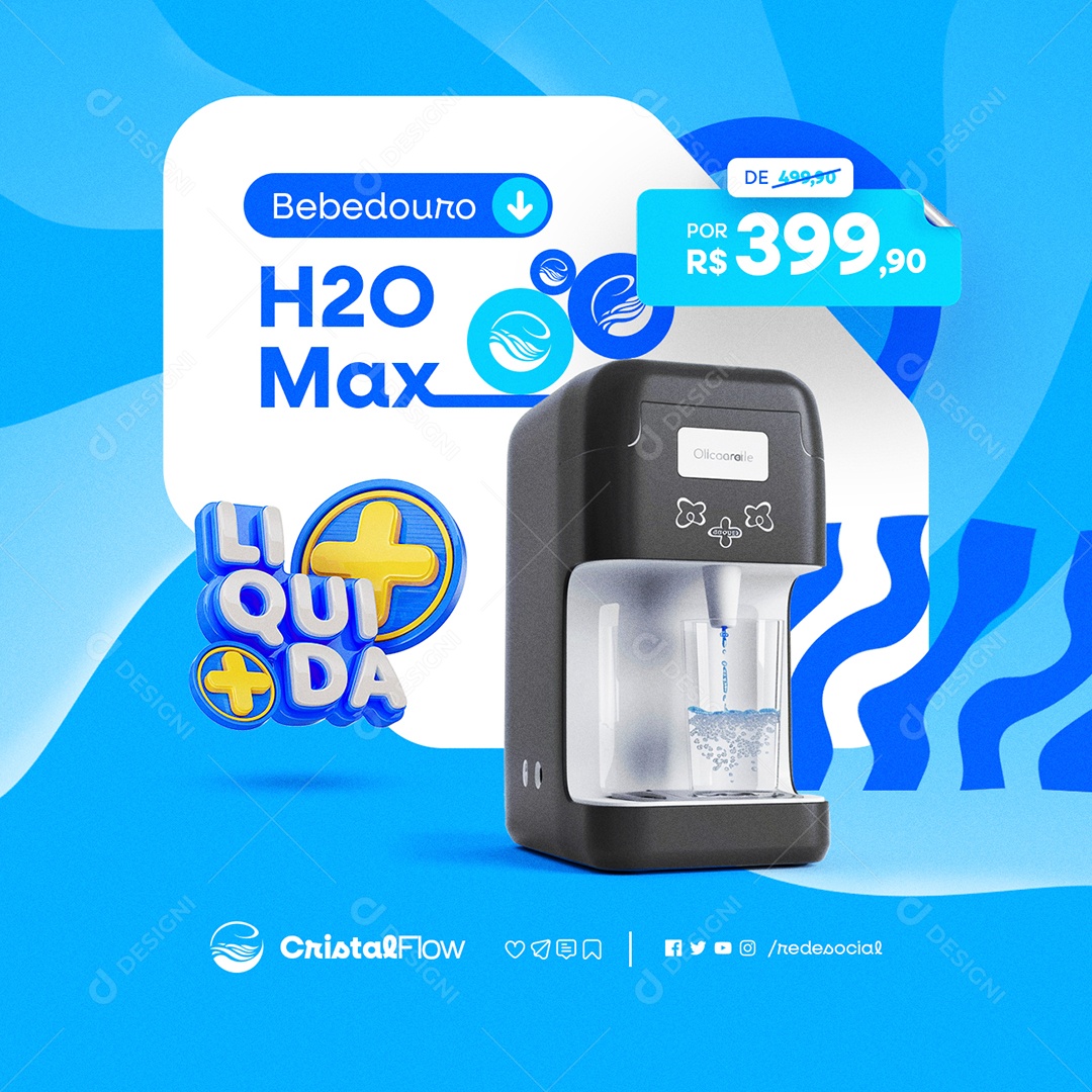 Bebedouro H2O Max Liquida Social Media PSD Editável
