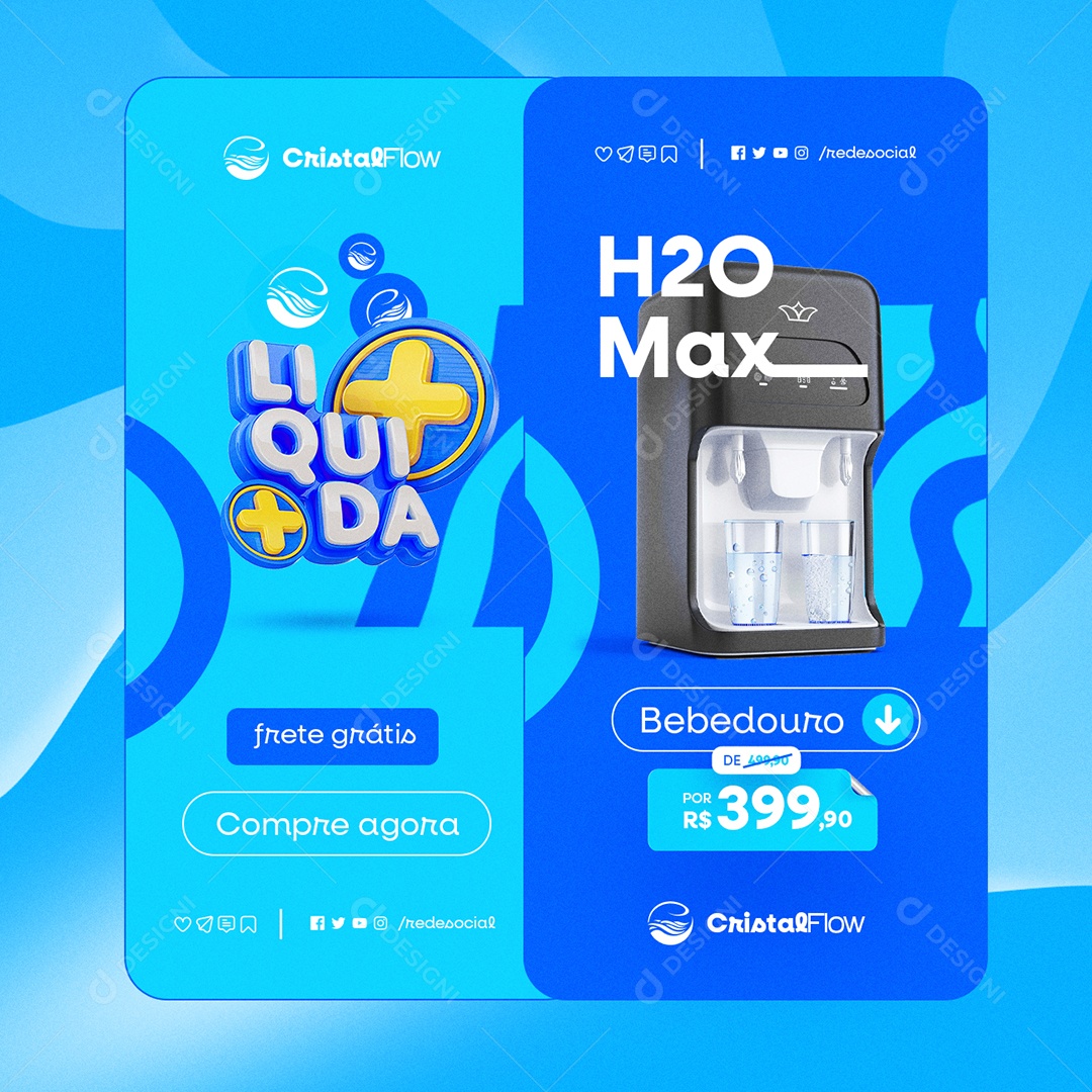 Bebedouro Liquida H20 Max Frete Grátis Social Media PSD Editável