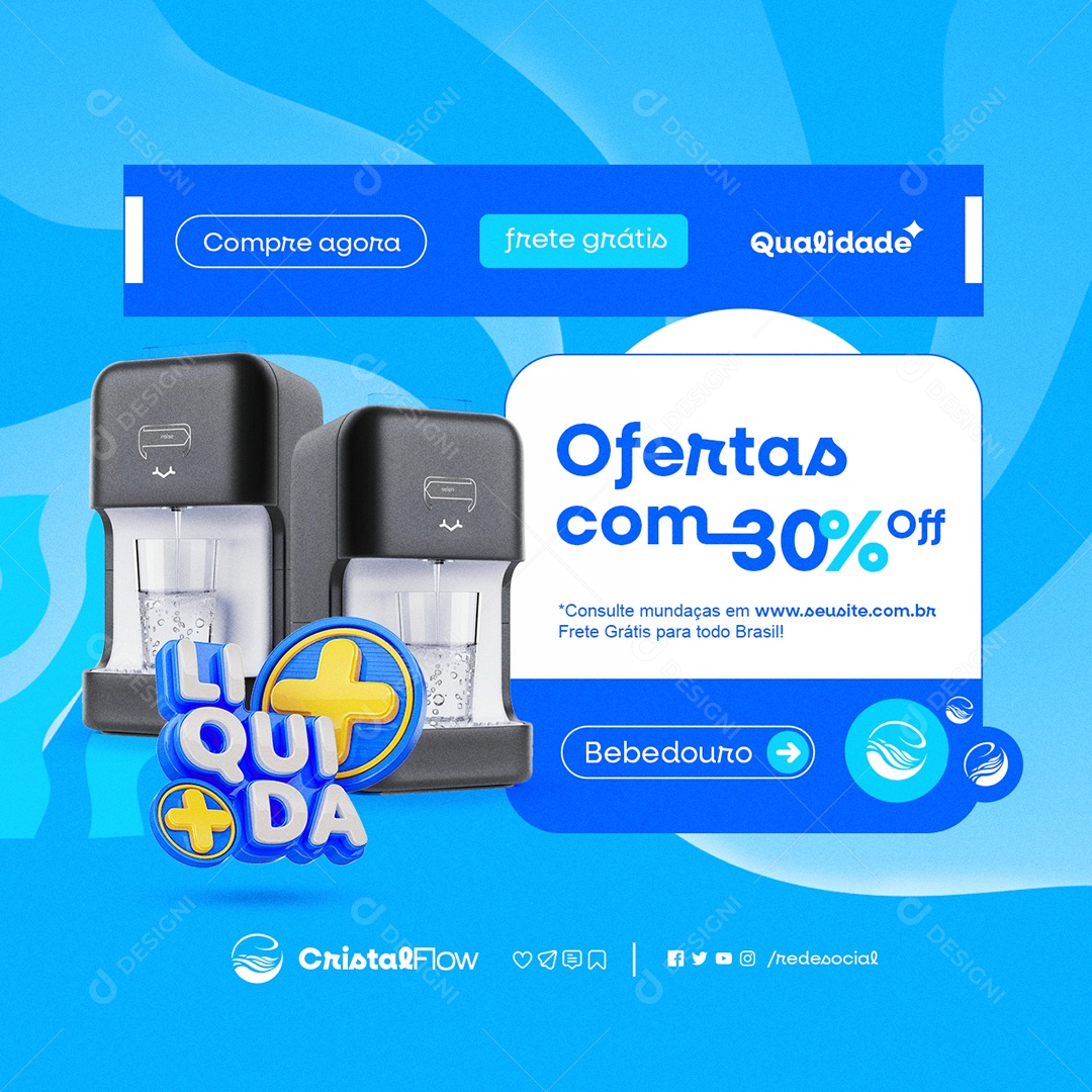 Bebedouro Ofertas com 30% Off Liquida Social Media PSD Editável