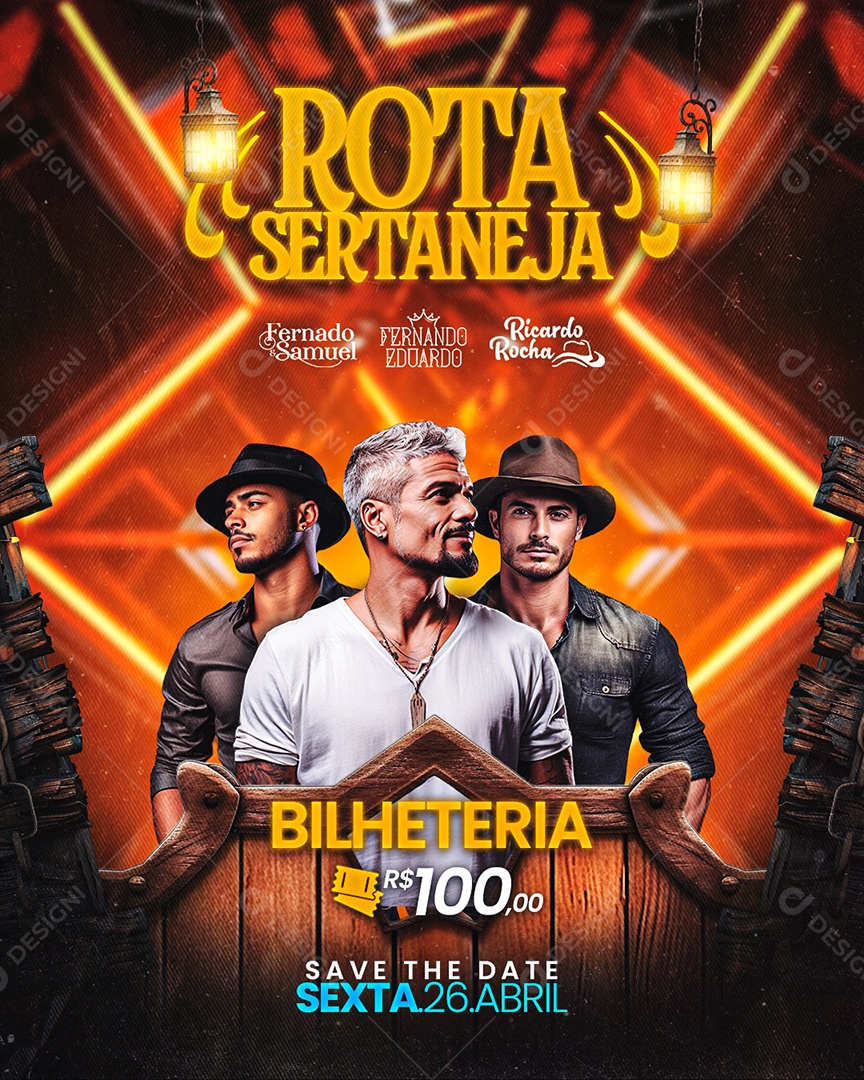 Flyer Rota Sertaneja Fernado e Samuel Fernando Eduardo Social Media PSD Editável