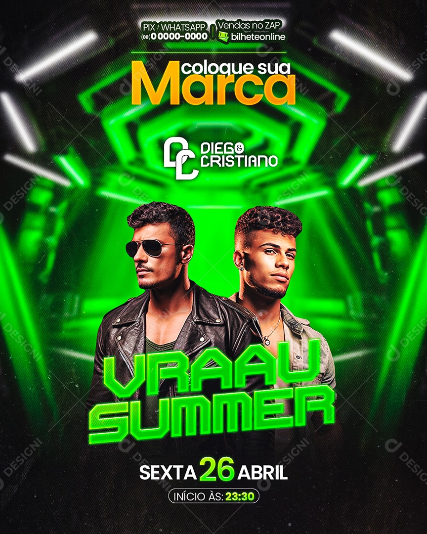 Flyer Coloque sua Maraca Diego e Cristiano Vraau Summer Social Media PSD Editável
