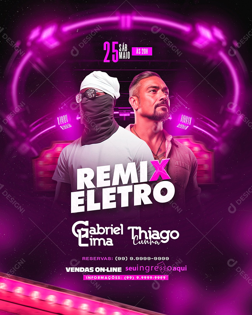 Flyer Remix Eletro Gabriel Lima Thiago Cunha Social Media PSD Editável