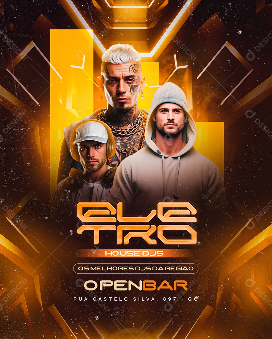 Flyer Eletro House DJS Social Media PSD Editável