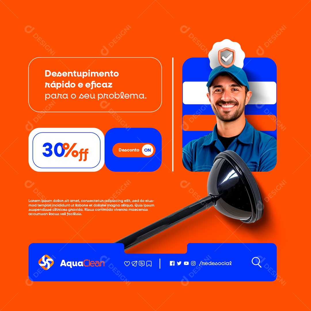 Desentupidora Desentupimento Rápido e Eficaz Desconto On Social Media PSD Editável