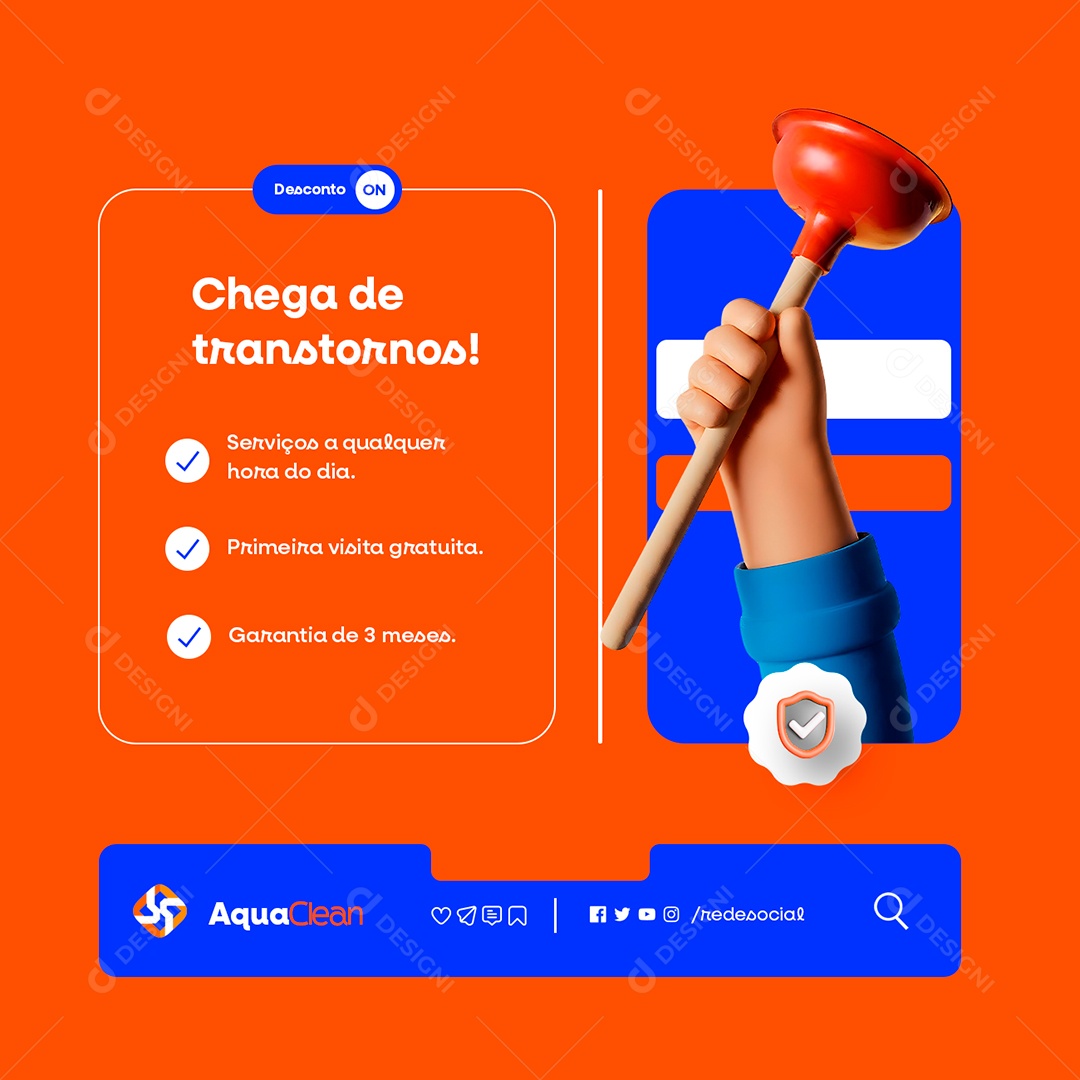 Desentupidora Desconto On Chega de Transtornos Social Media PSD Editável