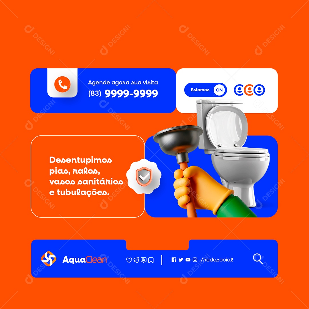 Desentupidora Estamos On Agende Agora sua Visita Social Media PSD Editável