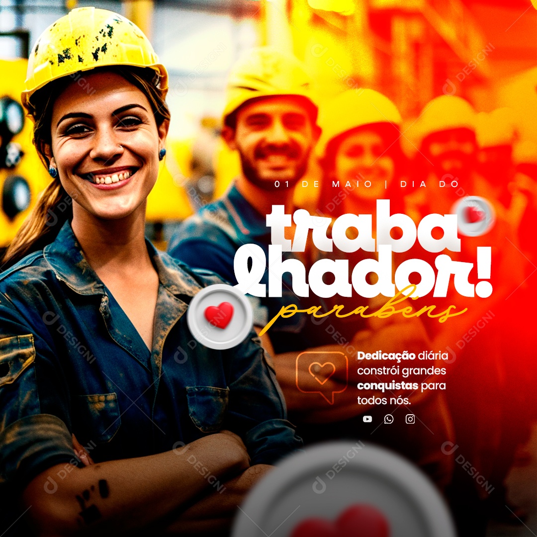 Dia do Trabalhador 01 de Maio Dedicação Diária Constrói Grandes Conquistas Social Media PSD Editável