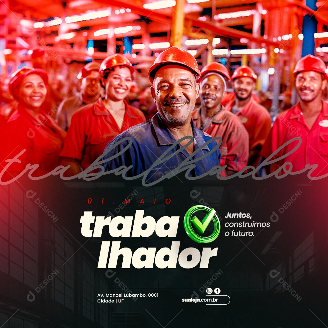Dia do Trabalhador 01 de Maio Juntos Construímos o Futuro Social Media PSD Editável