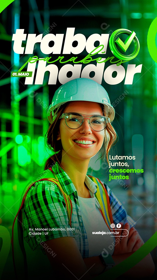 Story Dia do Trabalhador 01 de Maio Parabéns Social Media PSD Editável