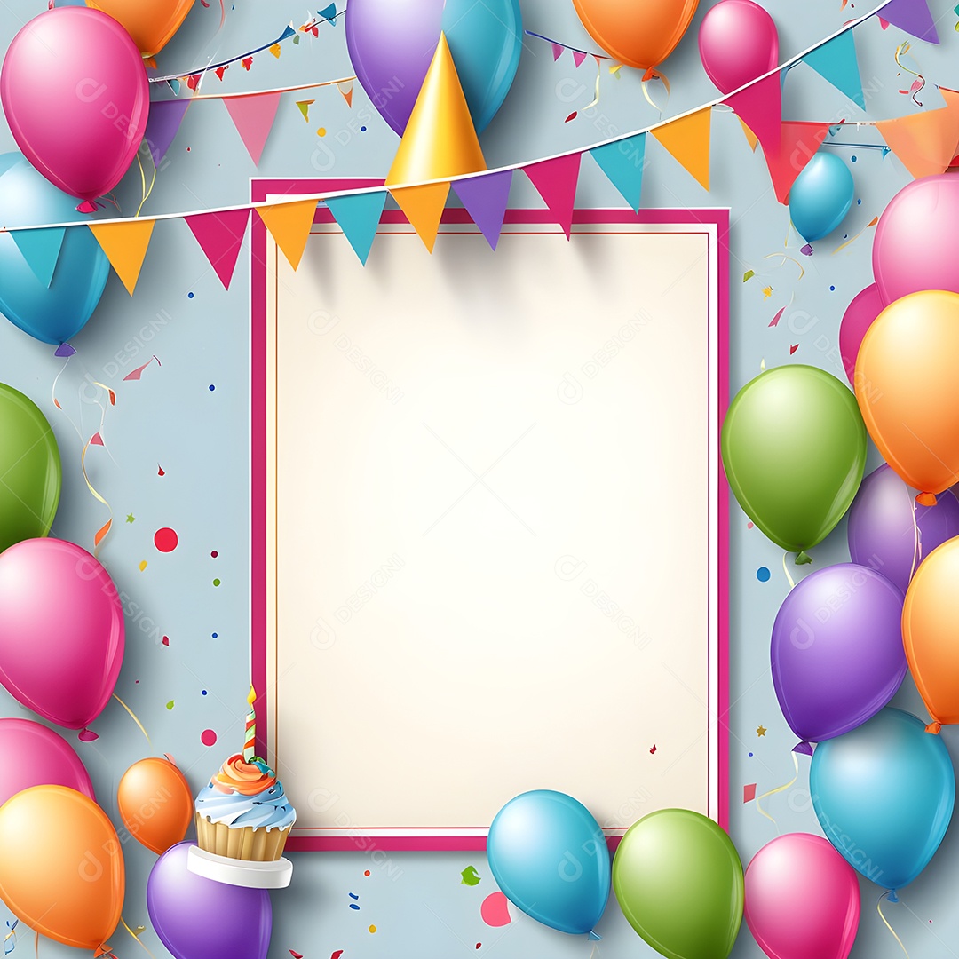 Quadro de cartão de convite de festa de aniversário fundo vertical para texto