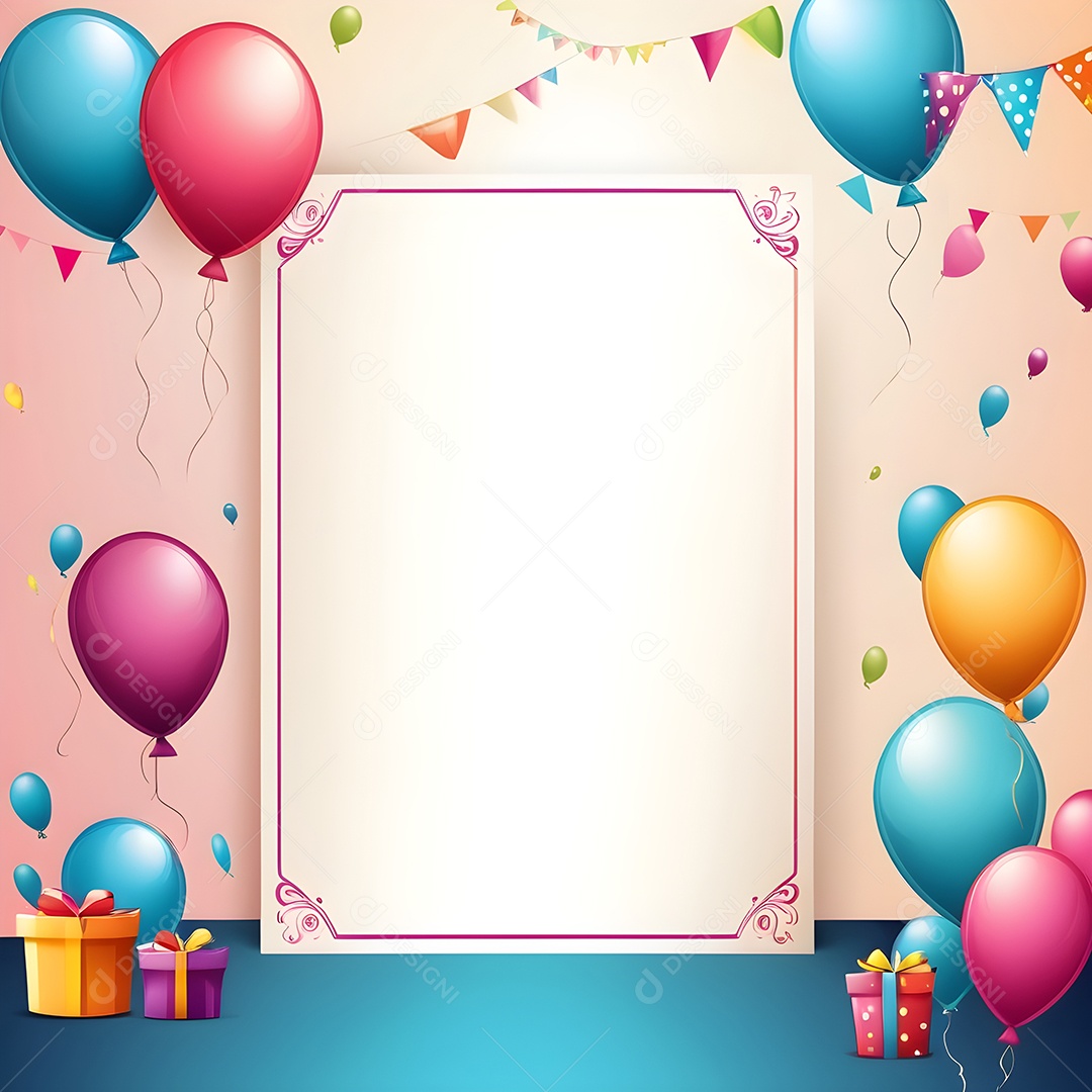 Quadro de cartão de convite de festa de aniversário fundo vertical para texto