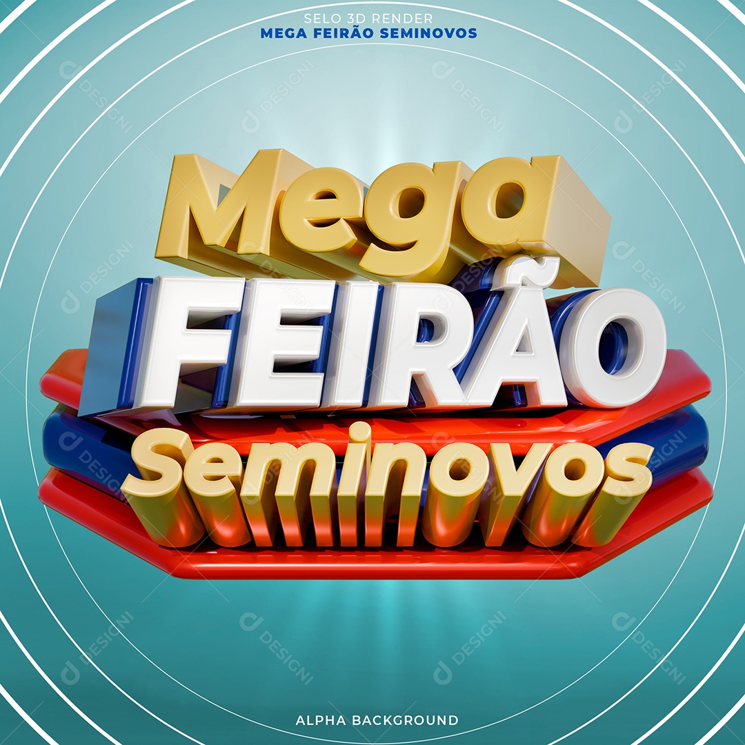 Mega Feirão Seminovos Selo 3D Branco e Dourado para Composição PSD