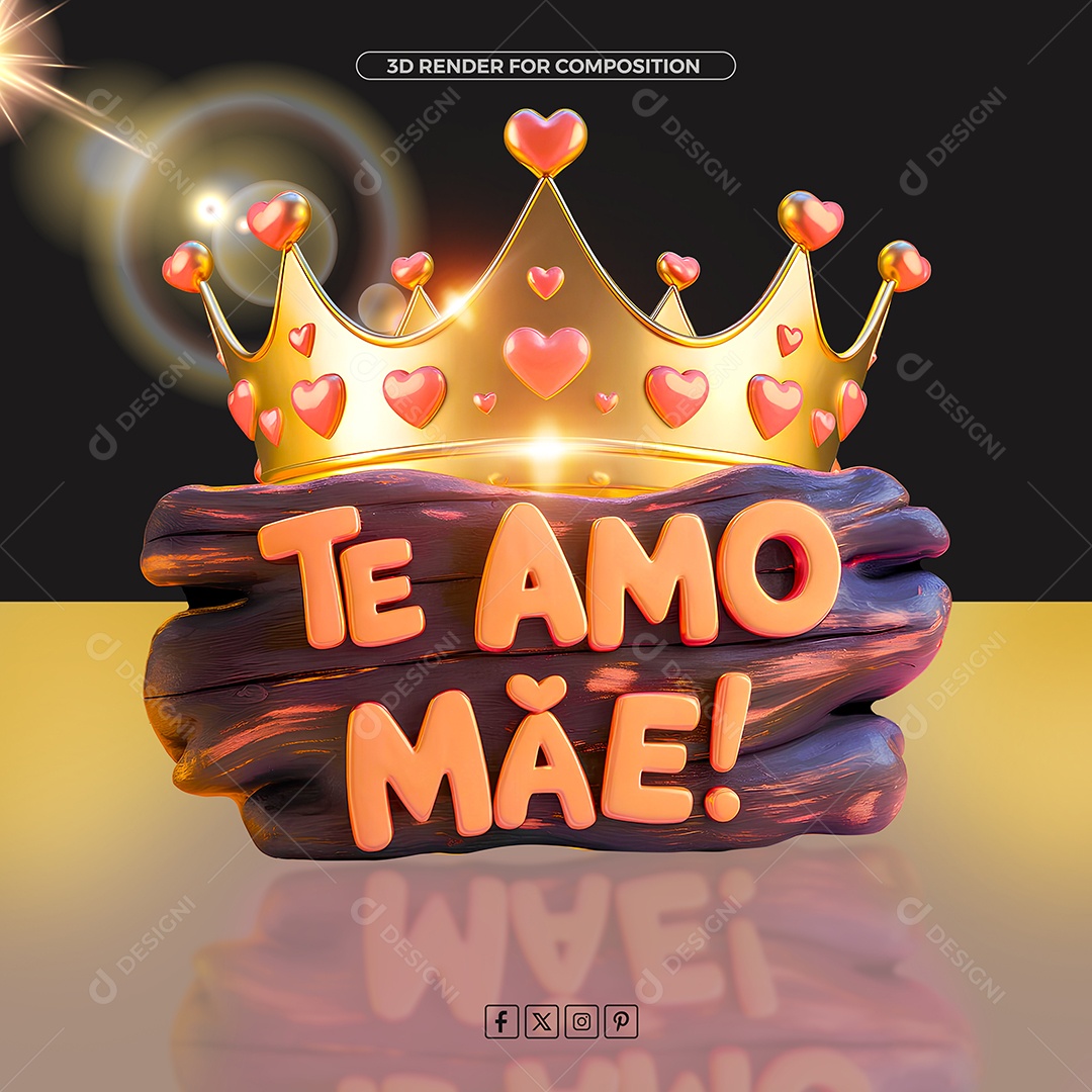 Dia das Mães Selo 3D Laranja para Composição PSD