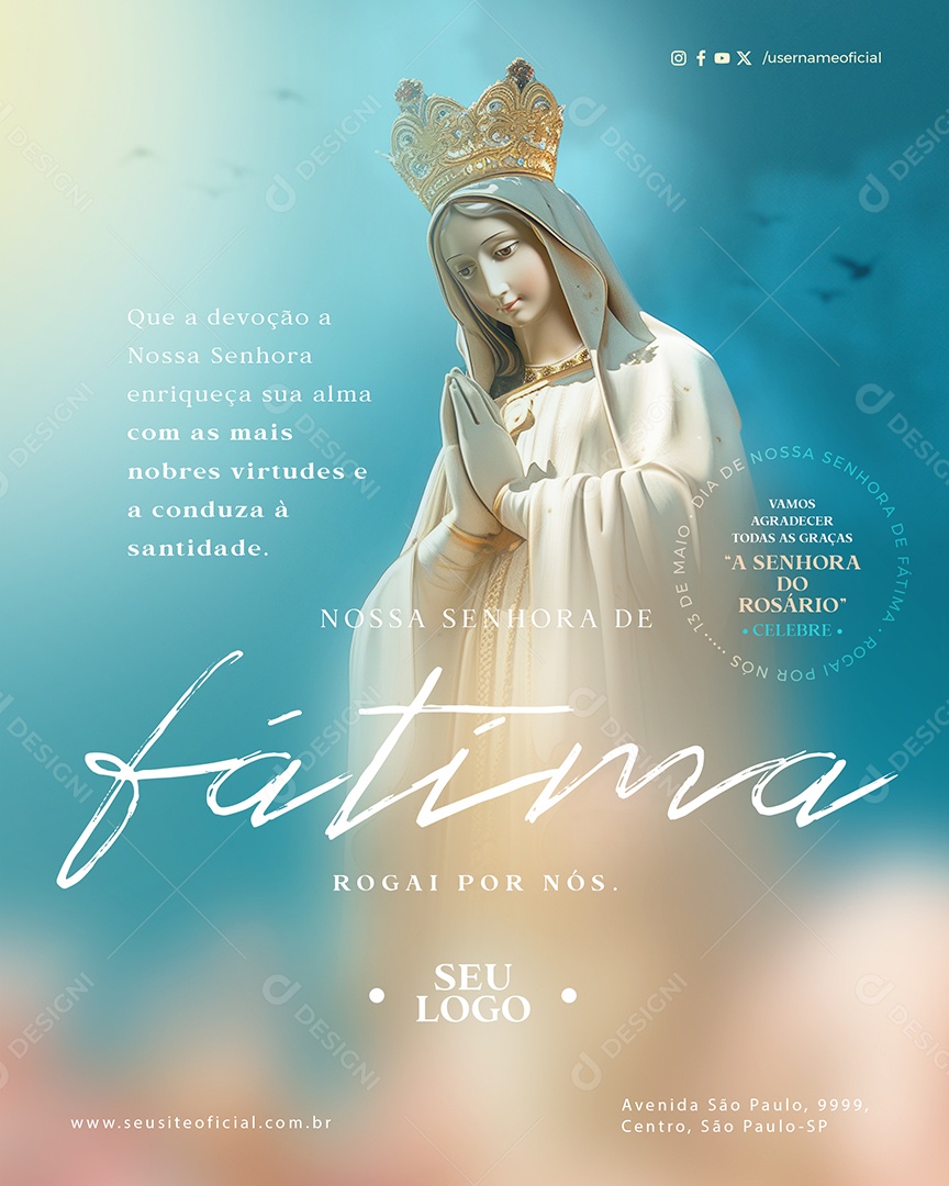 Dia de Nossa Senhora de Fátima 13 de Maio Rogai por Nós Social Media PSD Editável