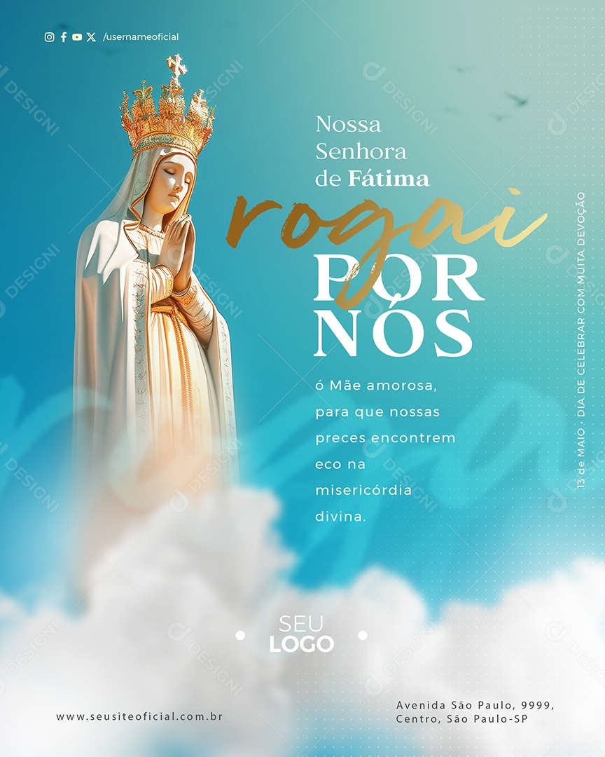 Dia de Nossa Senhora de Fátima 13 de Maio ó Mãe Amorosa Social Media PSD Editávell