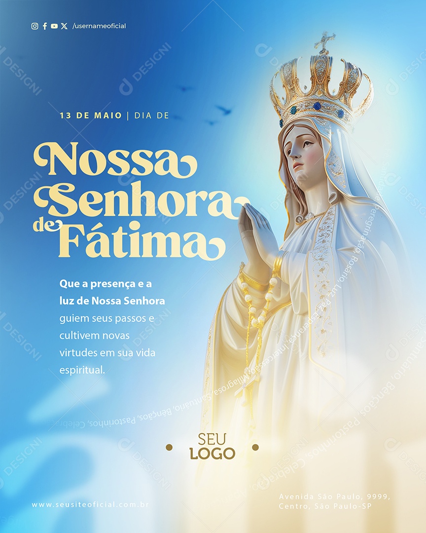 Dia de Nossa Senhora de Fátima 13 de Maio Cultivem Novas Virtudes Social Media PSD Editável