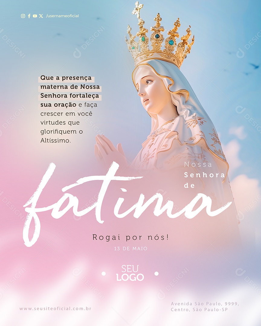Dia de Nossa Senhora de Fátima 13 de Maio Social Media PSD Editável