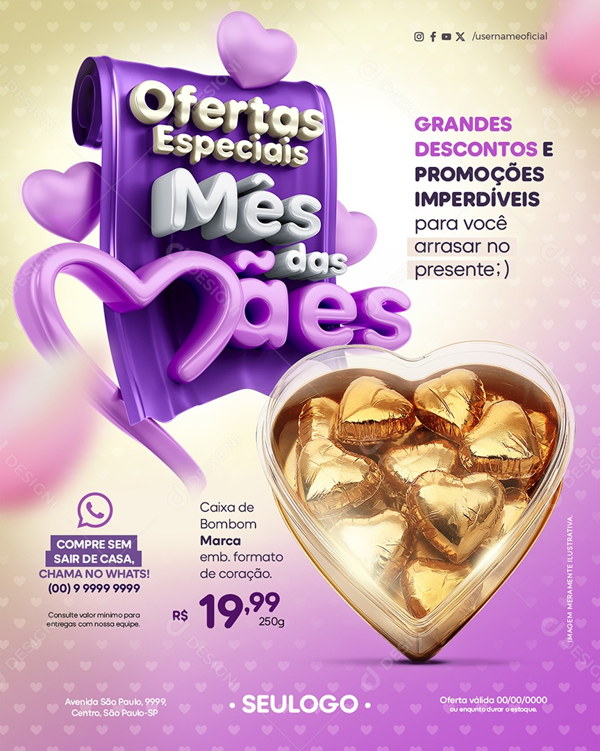 Supermercado Ofertas Especiais Mês das Mães Caixa de Bombom Social Media PSD Editável