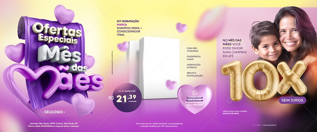Banner Loja de Cosméticos Ofertas Especiais Mês das Mães Kit Hidratação Social Media PSD Editável